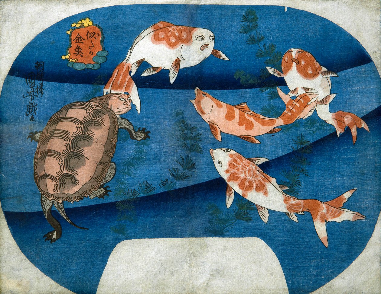 Goldfische, die Schauspielern ähneln (Nitaka kingyo), ca. 1842 von Utagawa Kuniyoshi