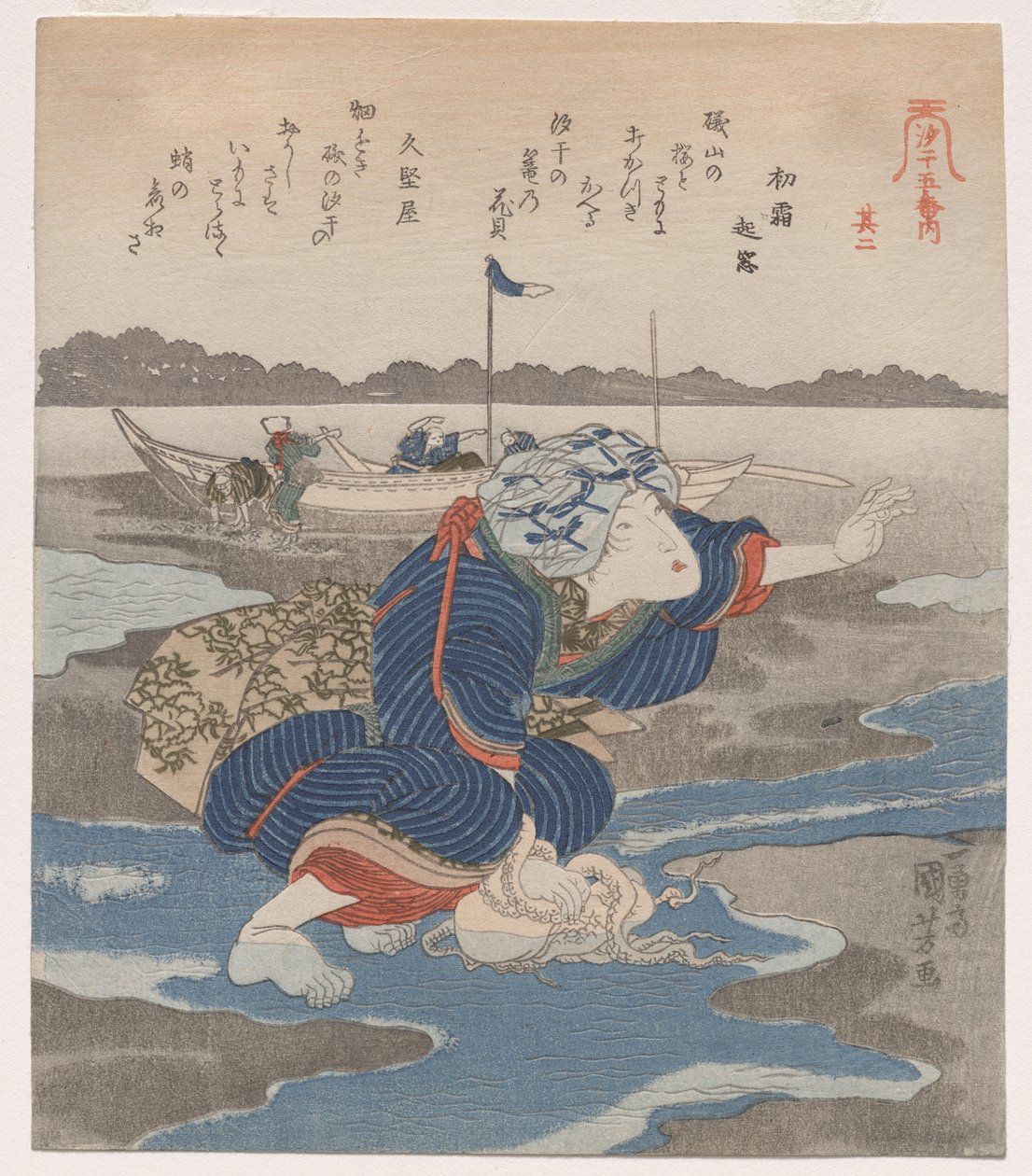 Frau mit einem Oktopus; aus der Serie Fünf Bilder von Ebbe von Utagawa Kuniyoshi