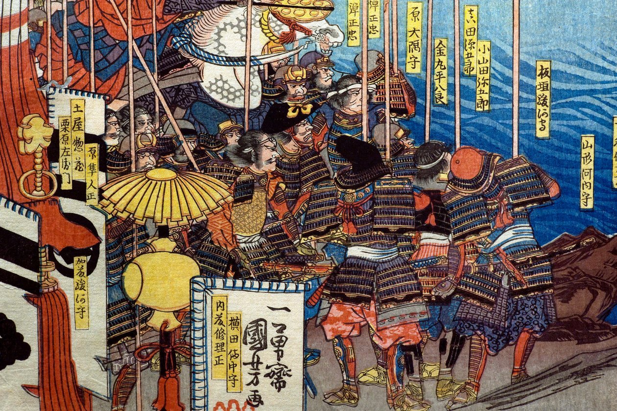 Takeda Shingen besiegt die Streitkräfte von Suwa Yorishige, ca. 1850-51 von Utagawa Kuniyoshi