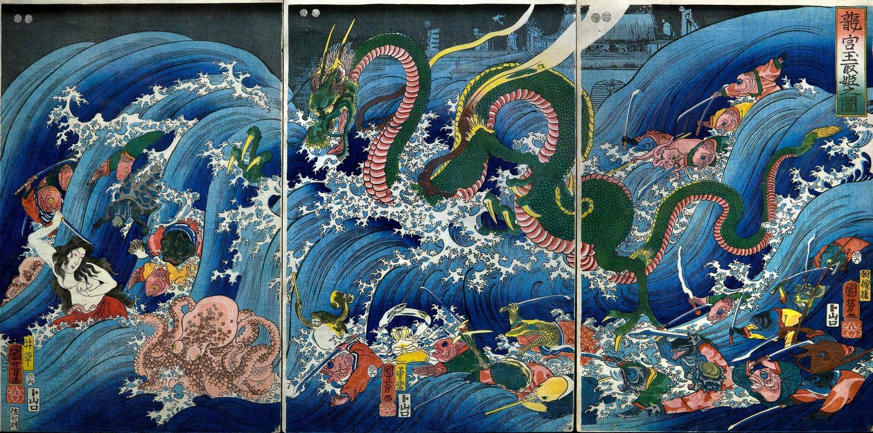 Tamatori-hime stiehlt das heilige Juwel aus dem Drachenpalast (Ryūgū Tamatori-hime no zu) von Utagawa Kuniyoshi