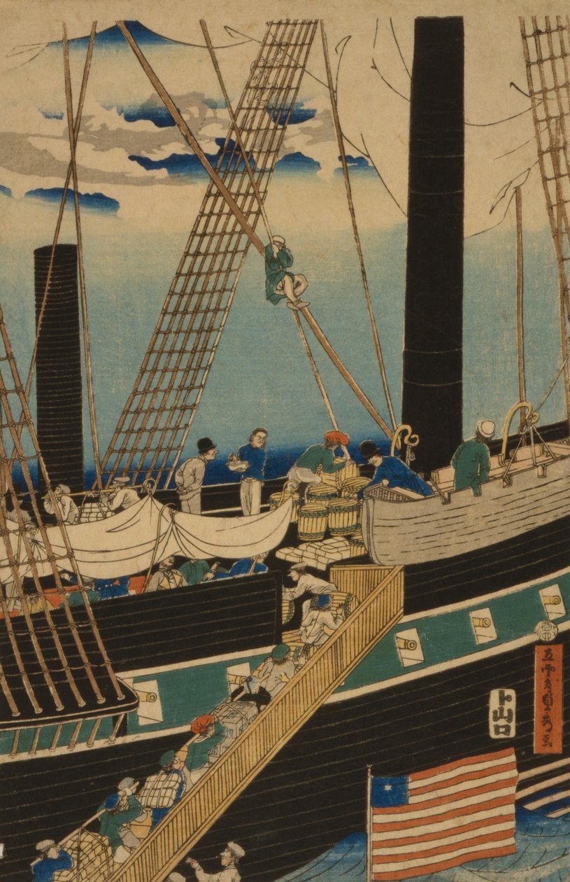 Westliche Händler laden Fracht in Yokohama, 1861 von Utagawa Sadahide