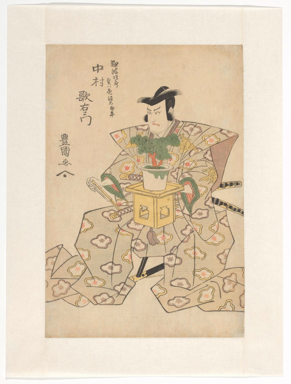 Nakamura Utaemon III hält einen Bonsai-Baum von Utagawa Toyokuni (I)