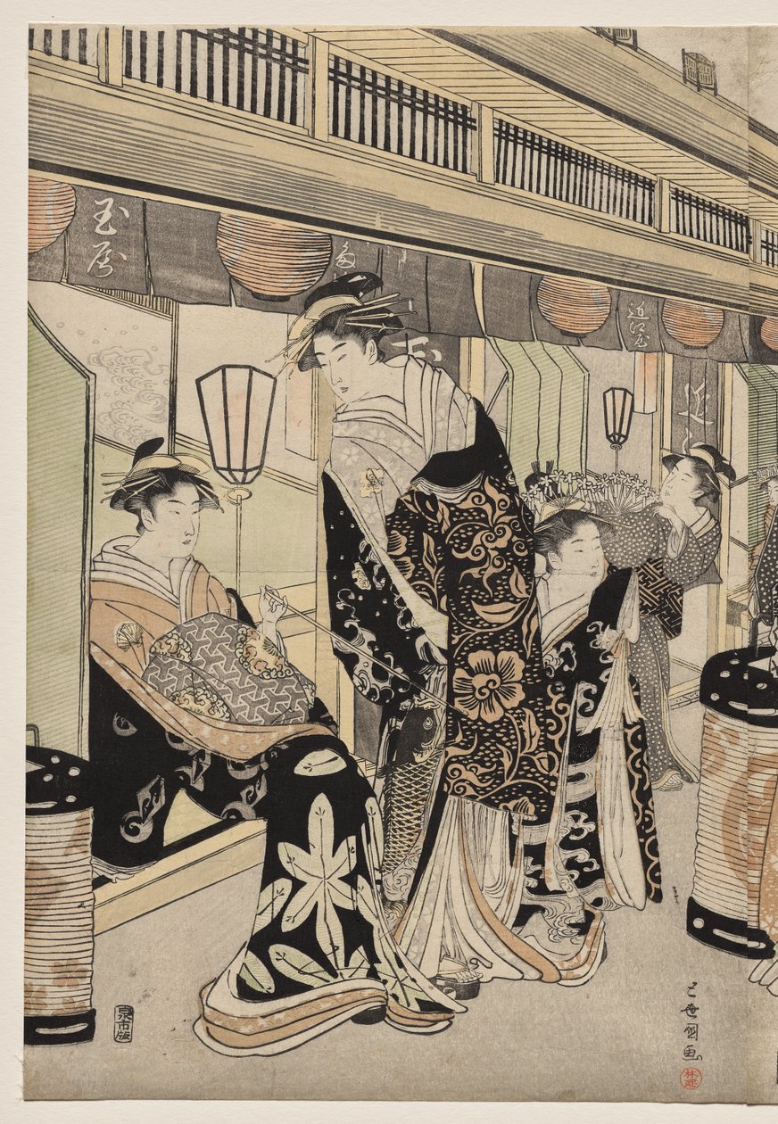 Kurtisanen promenieren auf der Nakanochō von Utagawa Toyokuni