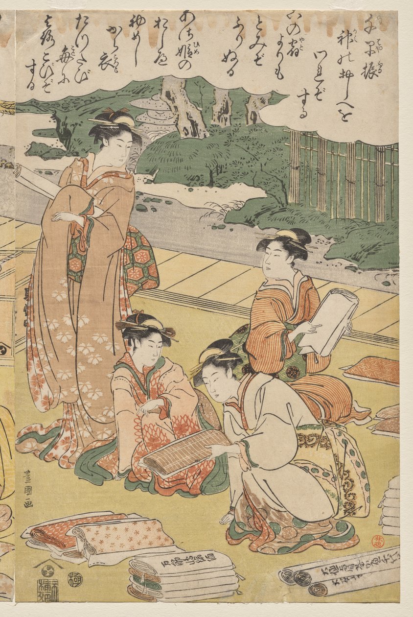 Frauen, die Kleidung machen von Utagawa Toyokuni