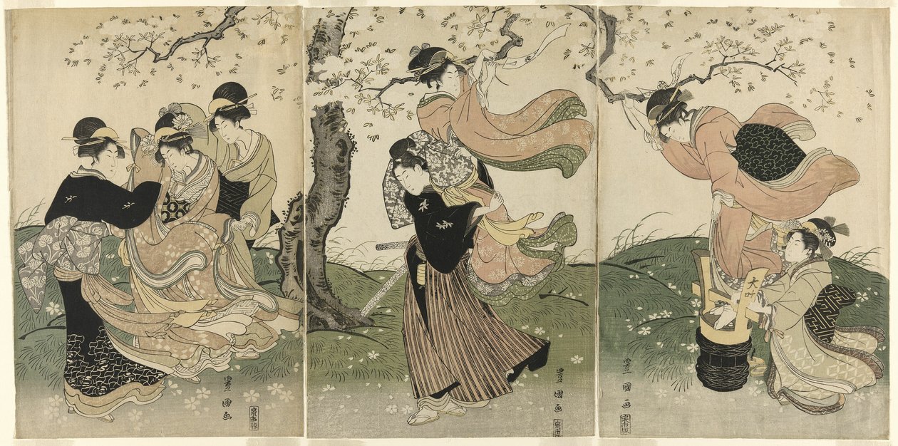 Ein windiger Tag unter den Kirschbäumen von Utagawa Toyokuni I
