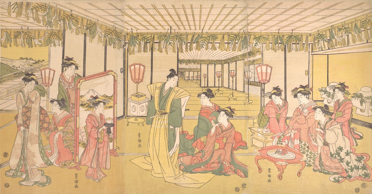 Neujahrsfeier in einem großen Herrenhaus von Utagawa Toyokuni I