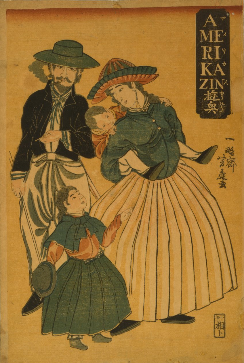 Eine amerikanische Familie beim Spaziergang in Yokohama, 1861 von Utagawa Yoshifuji