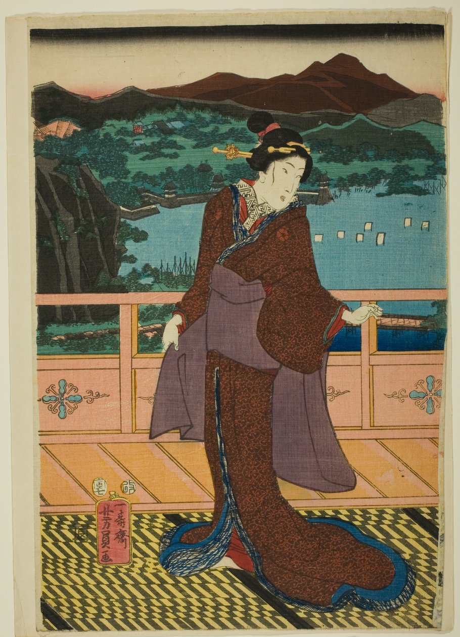 Die acht Ansichten am Biwa-See am Abend (Omi Hakkei Moku) von Utagawa Yoshikazu