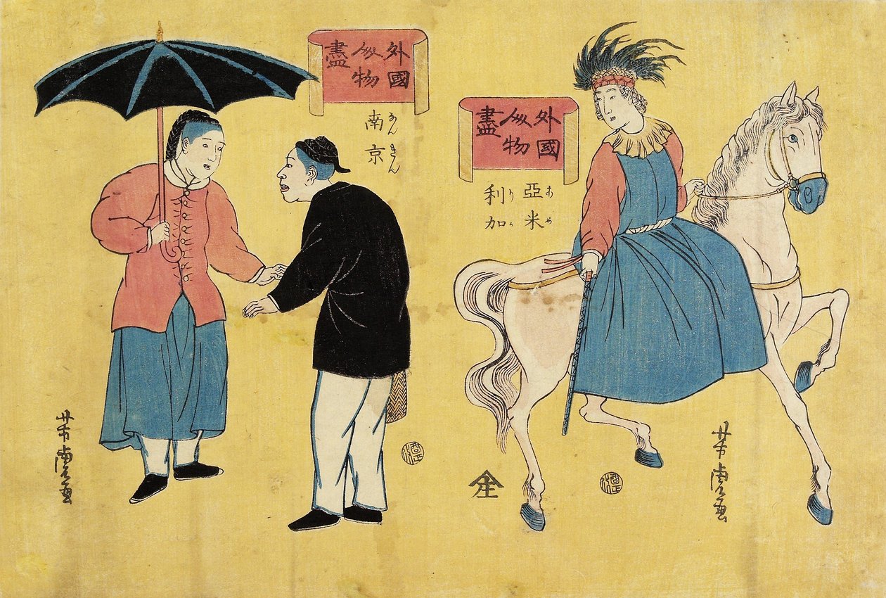 Amerikaner (rechts), Chinesen (links) von Utagawa Yoshitora