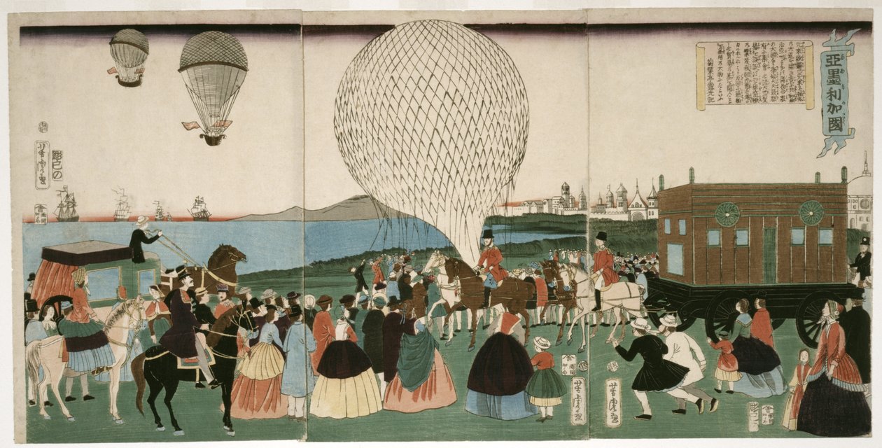 Ballonfahren in Amerika, veröffentlicht 1865 von Utagawa Yoshitora