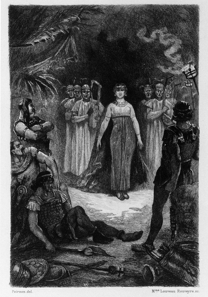 Illustration von V.A. Poirson (1890) für den Roman „Salammbo“ von Gustave Flaubert, der den Söldnerkrieg zur Zeit des Ersten Punischen Krieges (246-241 v. Chr.) zwischen den Römern und Karthagern als Rahmen nimmt. von Victor Armand Poirson