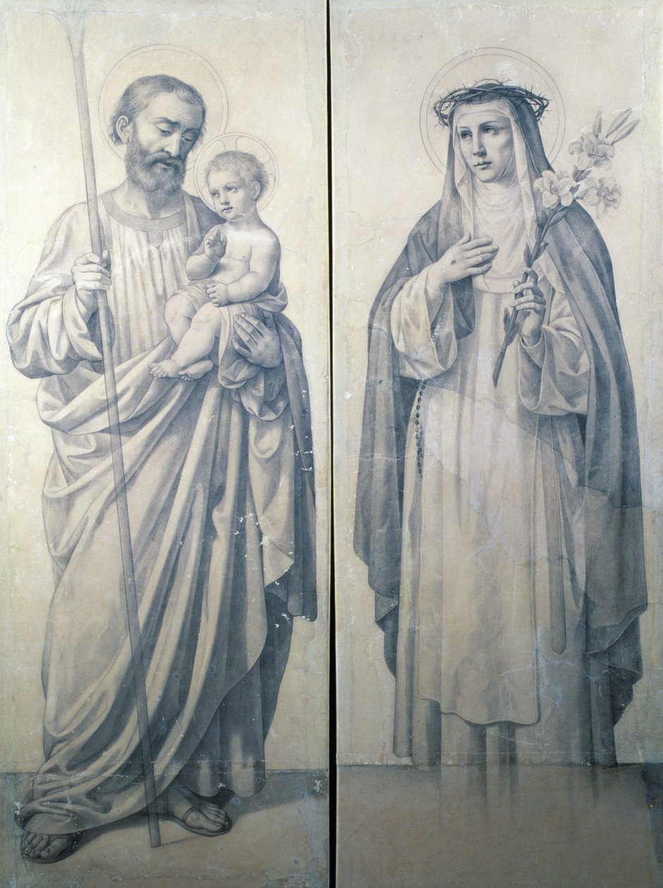 Vorbereitende Zeichnung von St. Katharina von Siena und St. Christophorus von V. de Matteis