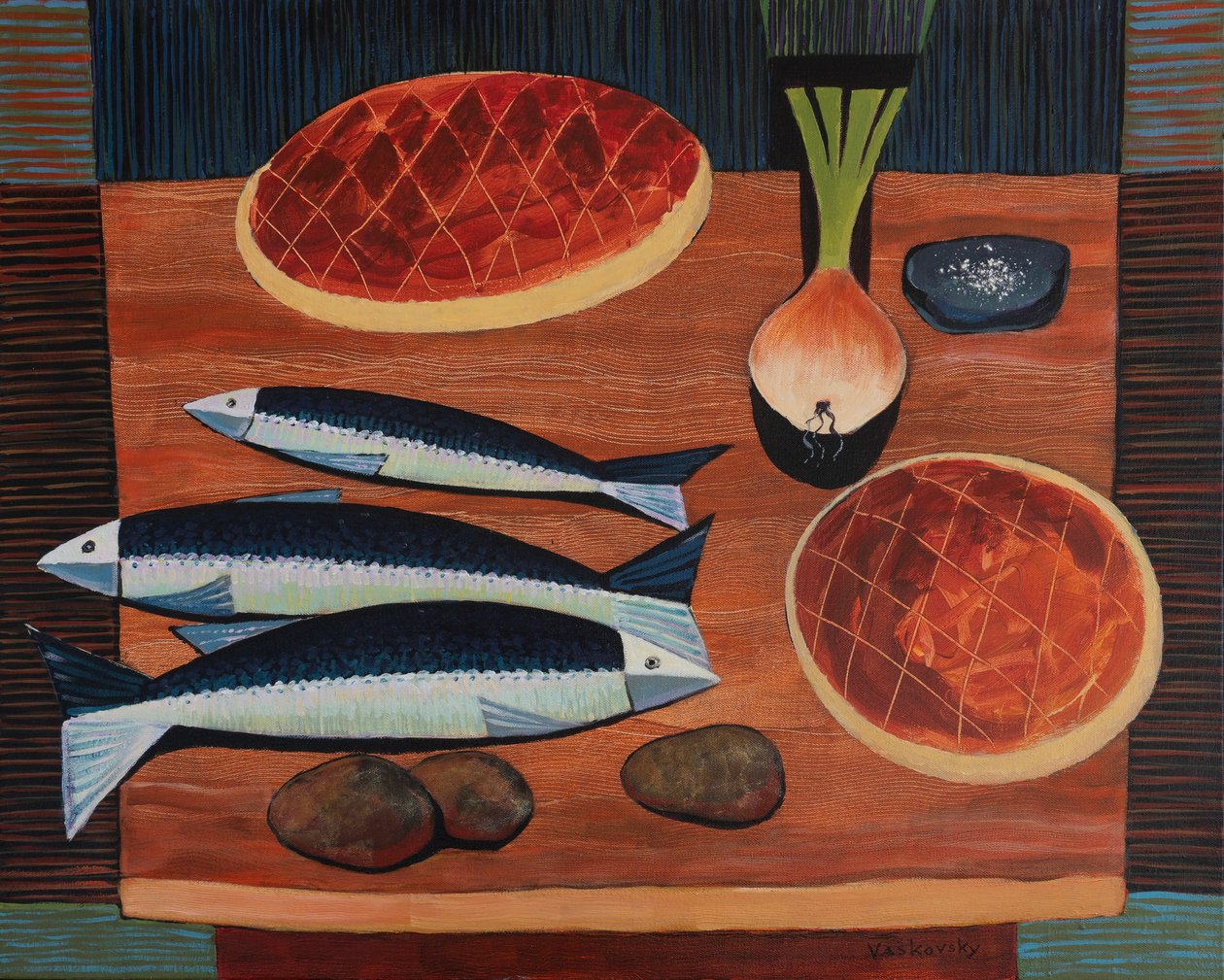 Stillleben mit Brot und Fisch von Vadym Vaskovsky