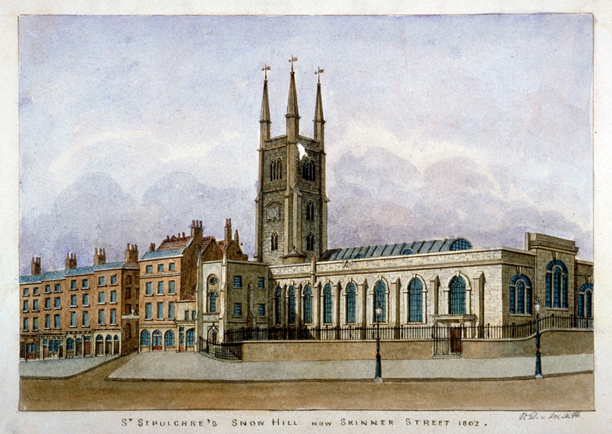 Kirche St. Sepulchre, Snow Hill, City of London, 1802 von Valentine Davis