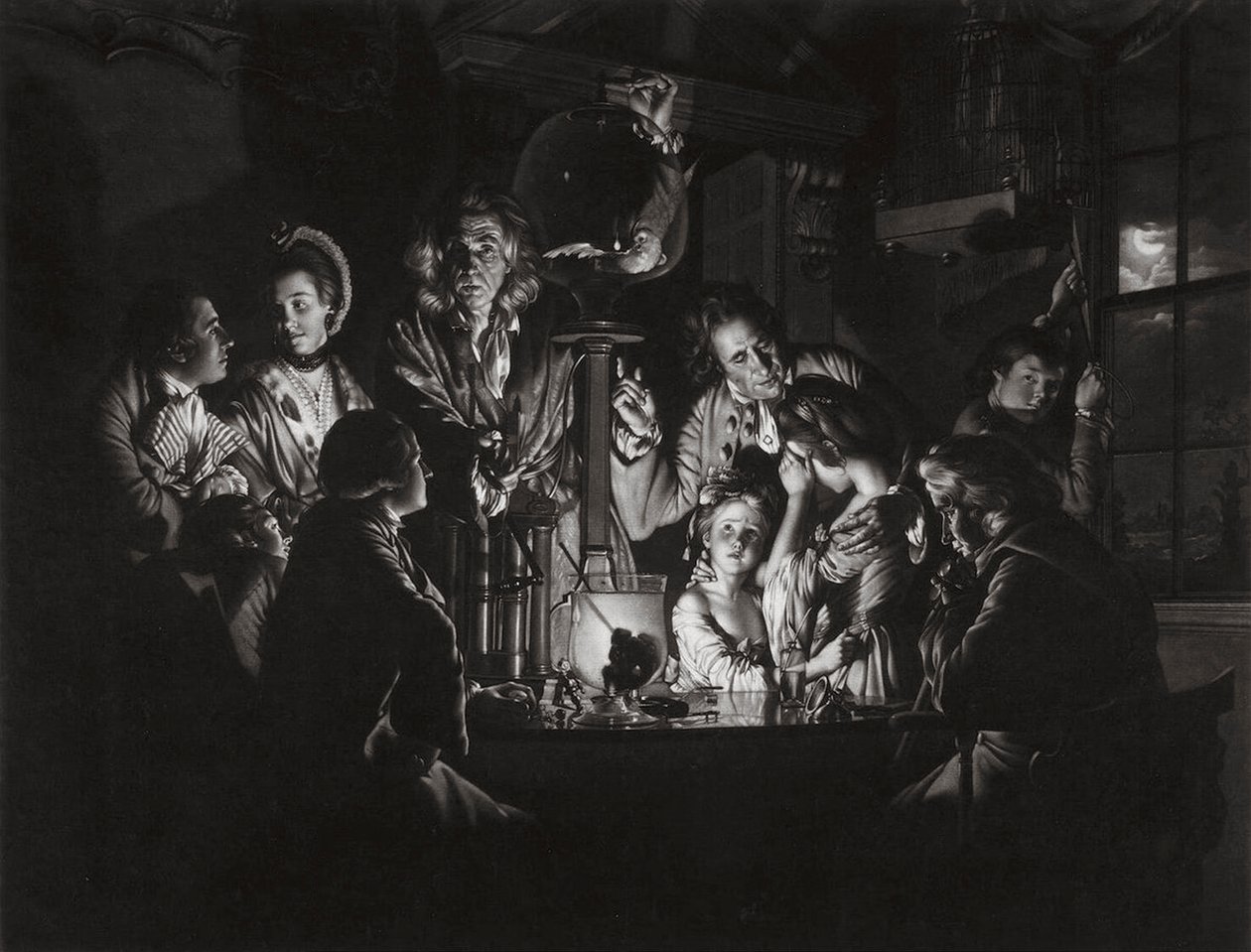 Ein Experiment an einem Vogel in der Luftpumpe nach Joseph Wright of Derby, 1769 von Valentine Green