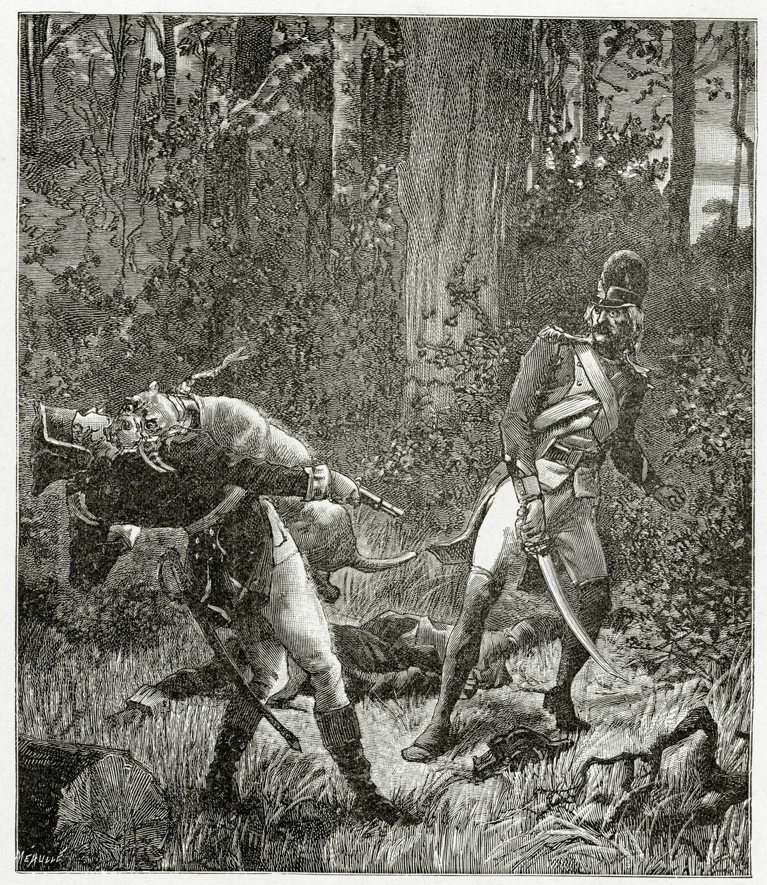 Rask der Hund tötet einen englischen Soldaten - Illustration aus Bug-Jargal, 19. Jahrhundert von Valnay Pere et fils