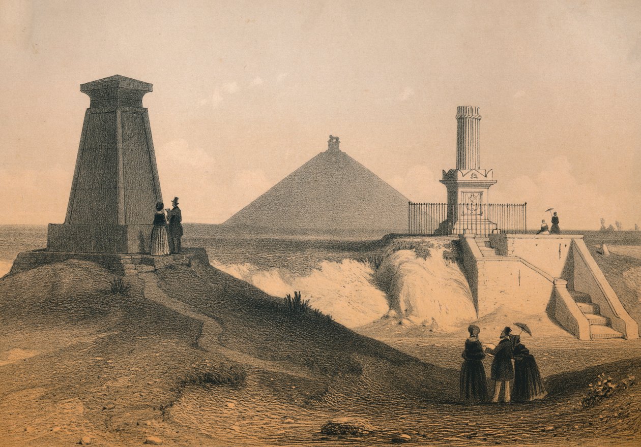 Kriegsdenkmäler auf dem Schlachtfeld von Waterloo, Belgien, Mitte des 19. Jahrhunderts von Vanderhecht