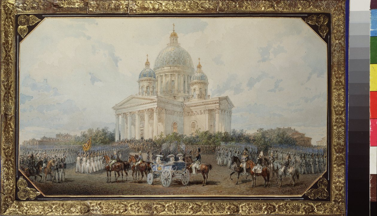 Die Parade vor der Isaakskathedrale in Sankt Petersburg von Vasili Semenovich Sadovnikov