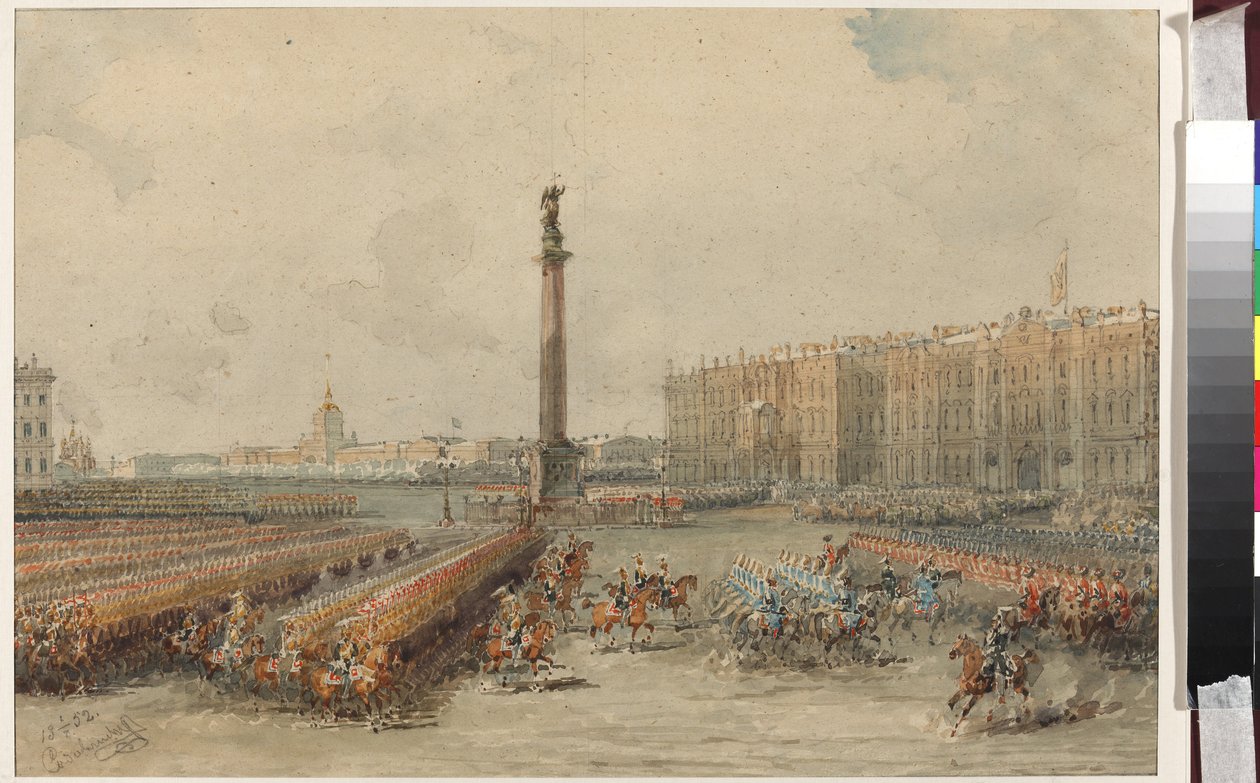 Parade des Leibgarderegiments auf dem Palastplatz von Vasili Semenovich Sadovnikov