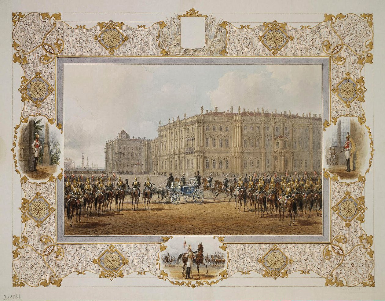 Parade des Horse-Guardsmen-Regiments vor dem Winterpalast, 1850er Jahre von Vasili Semenovich Sadovnikov