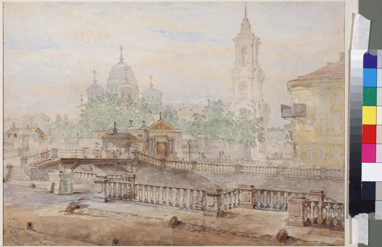 Die Voznesensky-Brücke über den Katharinenkanal, von Vasily Semyonovich Sadovnikov (1800-1879). Aquarell auf Papier von Vasili Semenovich Sadovnikov