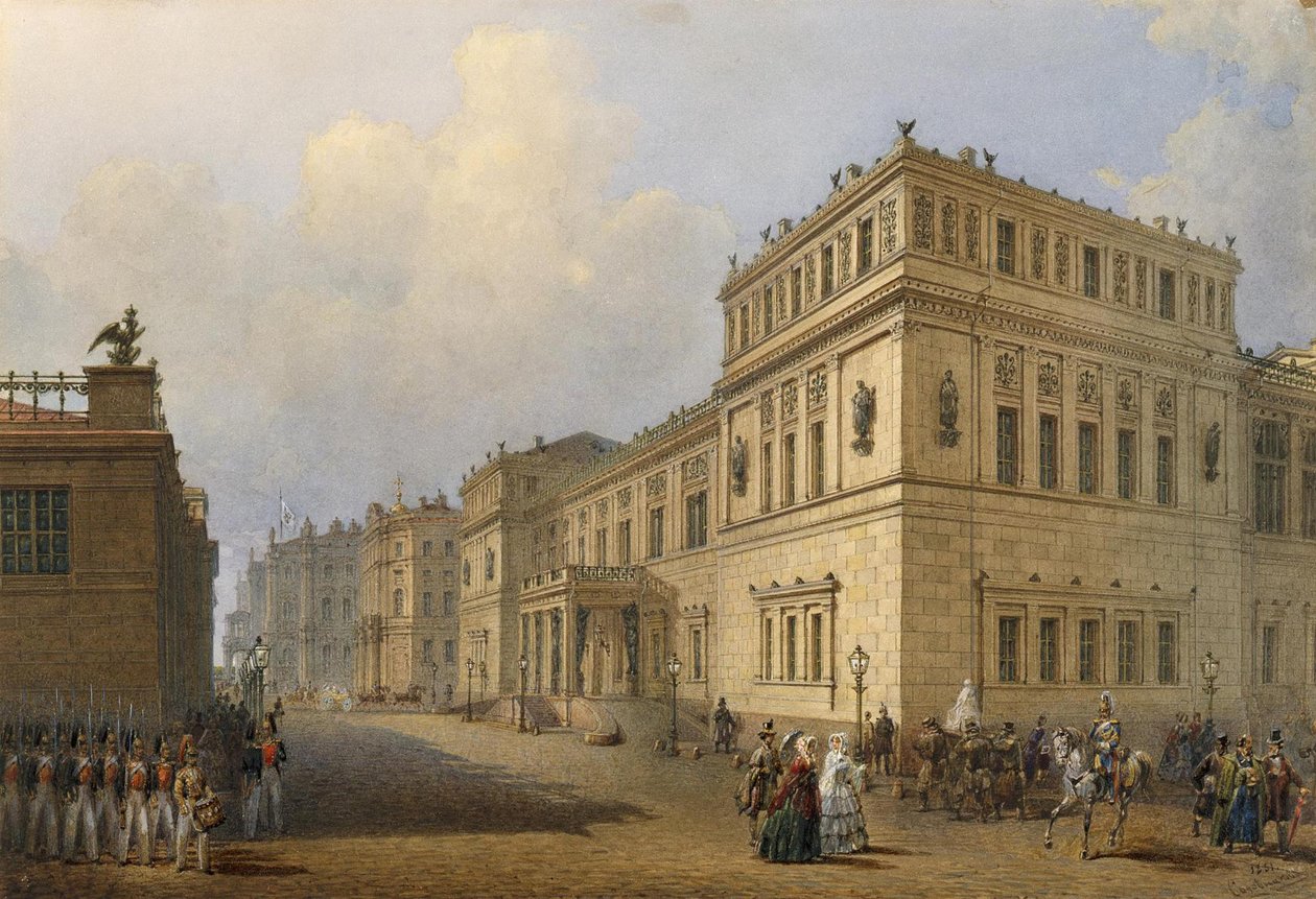 Blick auf die Neue Eremitage durch die Millionnaya-Straße, 1851 von Vasili Semenovich Sadovnikov