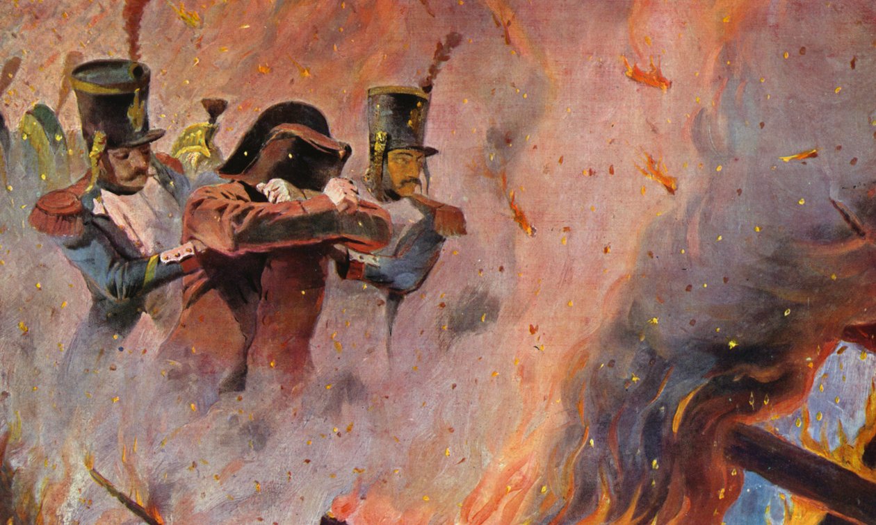 Soldaten führen Napoleon Bonaparte durch das Feuer in Moskau von Vasili Vasilievich Vereshchagin