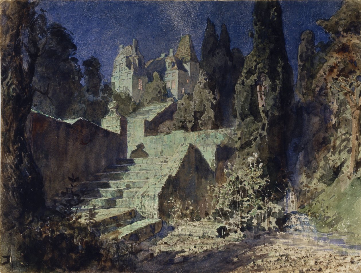 Bühnenbild für die Oper Die scharlachrote Rose von N. Krotkov, 1884 von Vasilij Dmitrievich Polenov