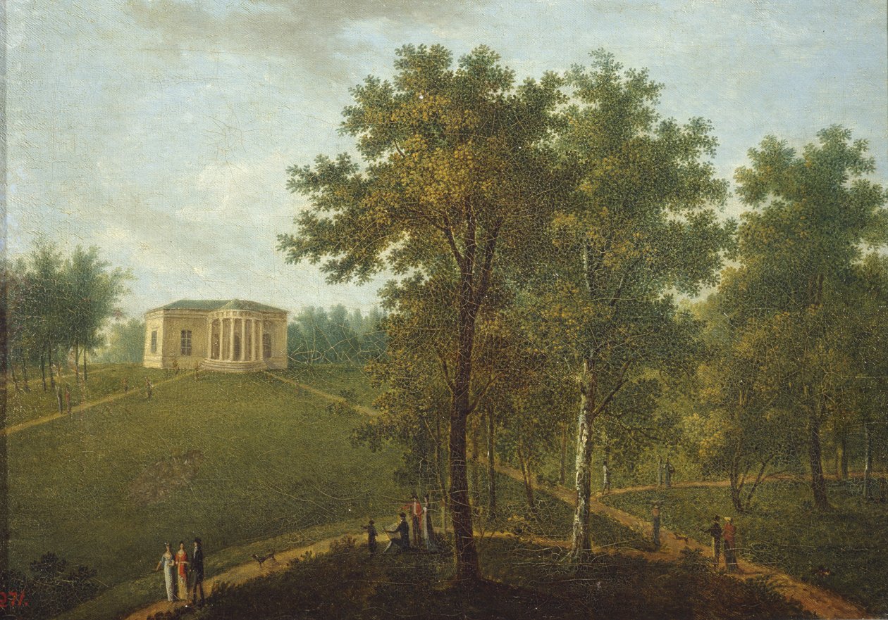 Tempel der Wahrheit. Blick in den Park des Kurakin-Anwesens Nadezhdino, Ende der 1790er Jahre von Vasily Petrovich Prichetnikov