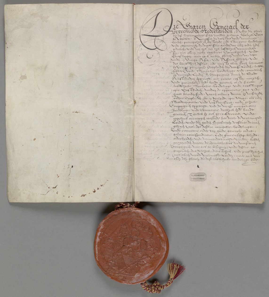 Octrooi verliehen durch die Generalstaaten betreffend den Alleinhandel östlich vom Kap der Guten Hoffnung und westlich von der Magellanstraße für die Dauer von 21 Jahren 1602 1 Urkunde von Verenigde Oostindische Compagnie