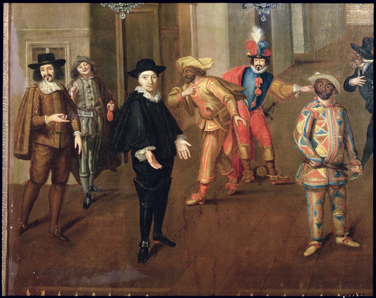 Italienische und französische Komödianten spielen in Farcen, 1670 (Detail) von Verio