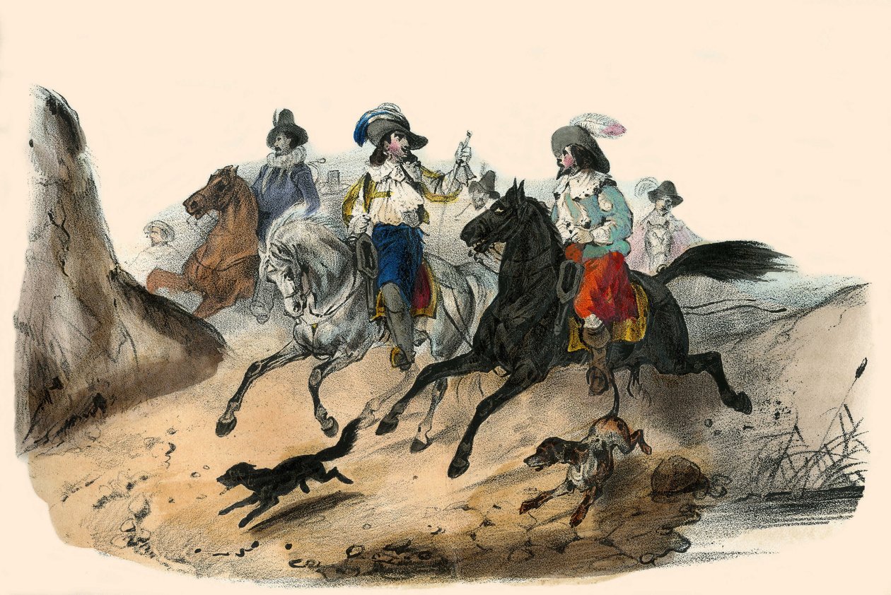 Le defi, entre 2 gentilhommes. in Album Grotesque, Choix de Types Remarkable, Illustrationen von Victor Adam, Paris, um 1850 von Victor Adam