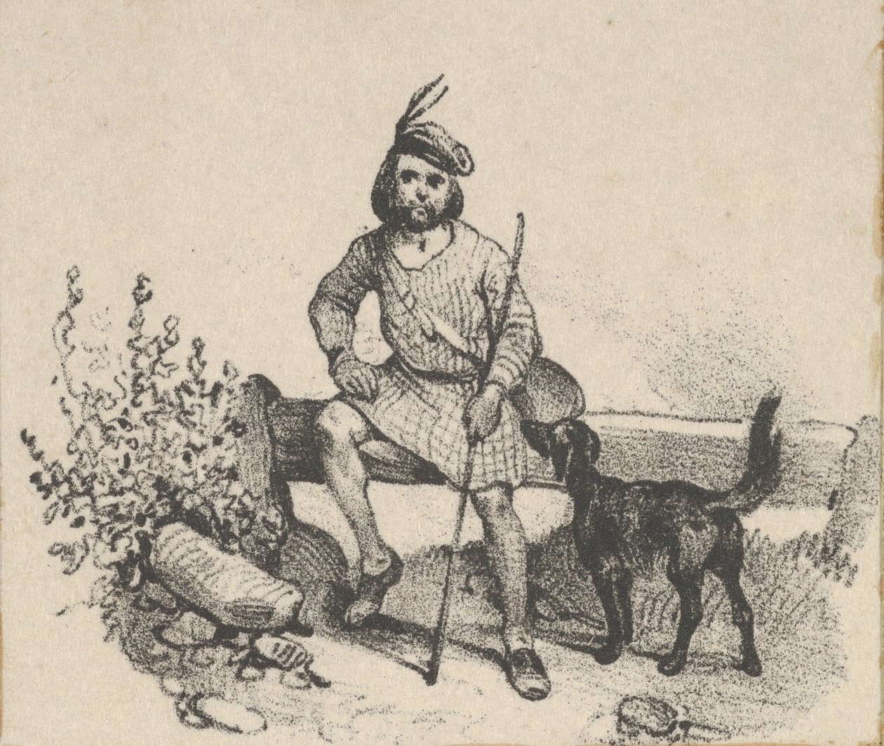 Mann sitzt mit einem Hund von Victor Adam