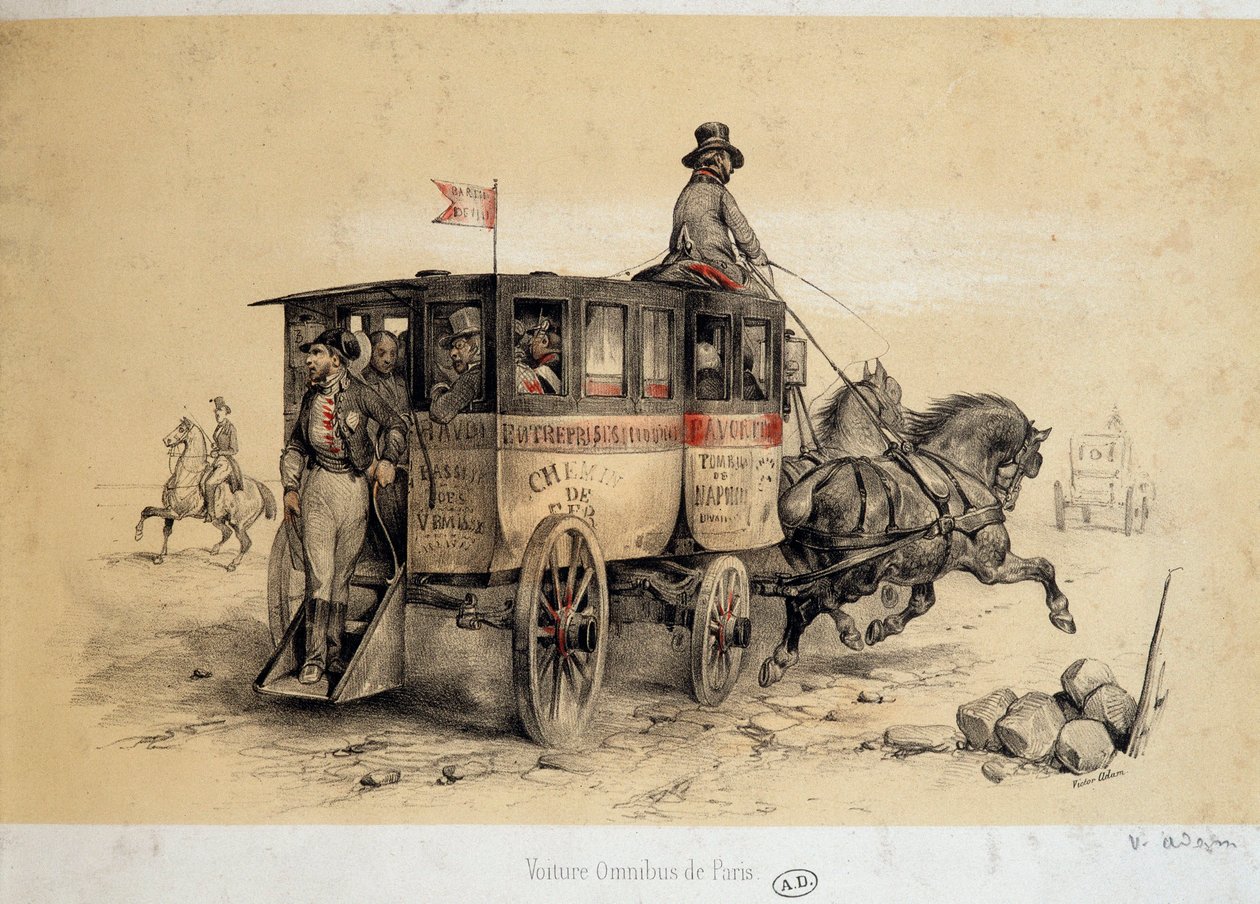 Pariser Omnibuswagen - Lithografie von Adam, ca. 1840 von Victor Adam