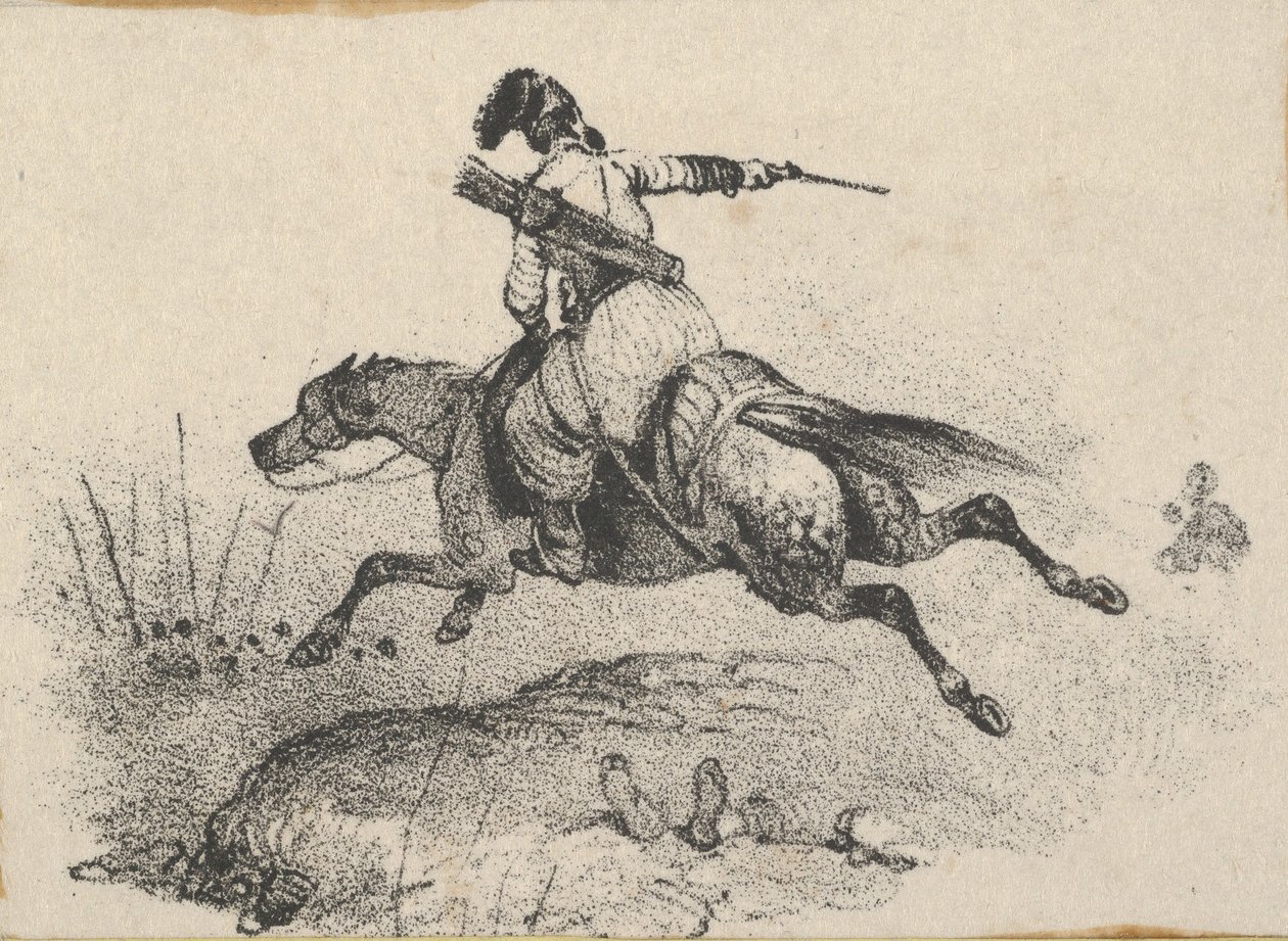 Soldat auf galoppierendem Pferd, Mitte des 19. Jahrhunderts von Victor Adam