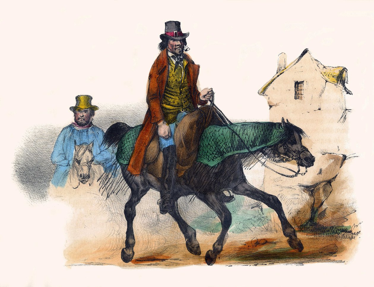 Der Rindfleischhändler trabt und berechnet seinen Gewinn. In „Album Grotesque, Auswahl bemerkenswerter Typen“, Illustrationen von Victor Adam, Paris, um 1850. von Victor Adam
