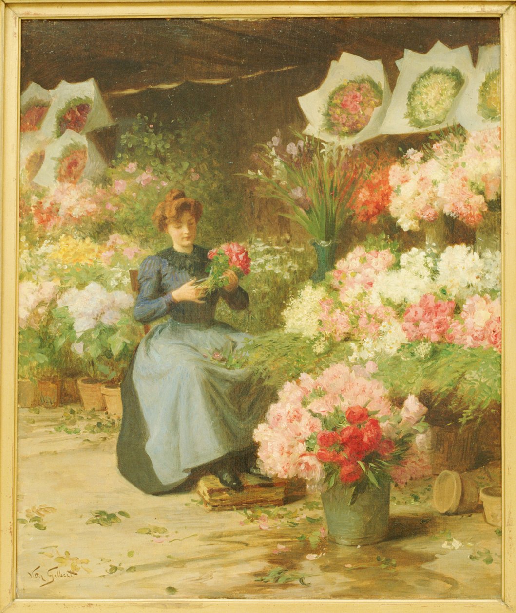 Blumenverkäuferin vor der Madeleine-Kirche von Victor Gabriel Gilbert