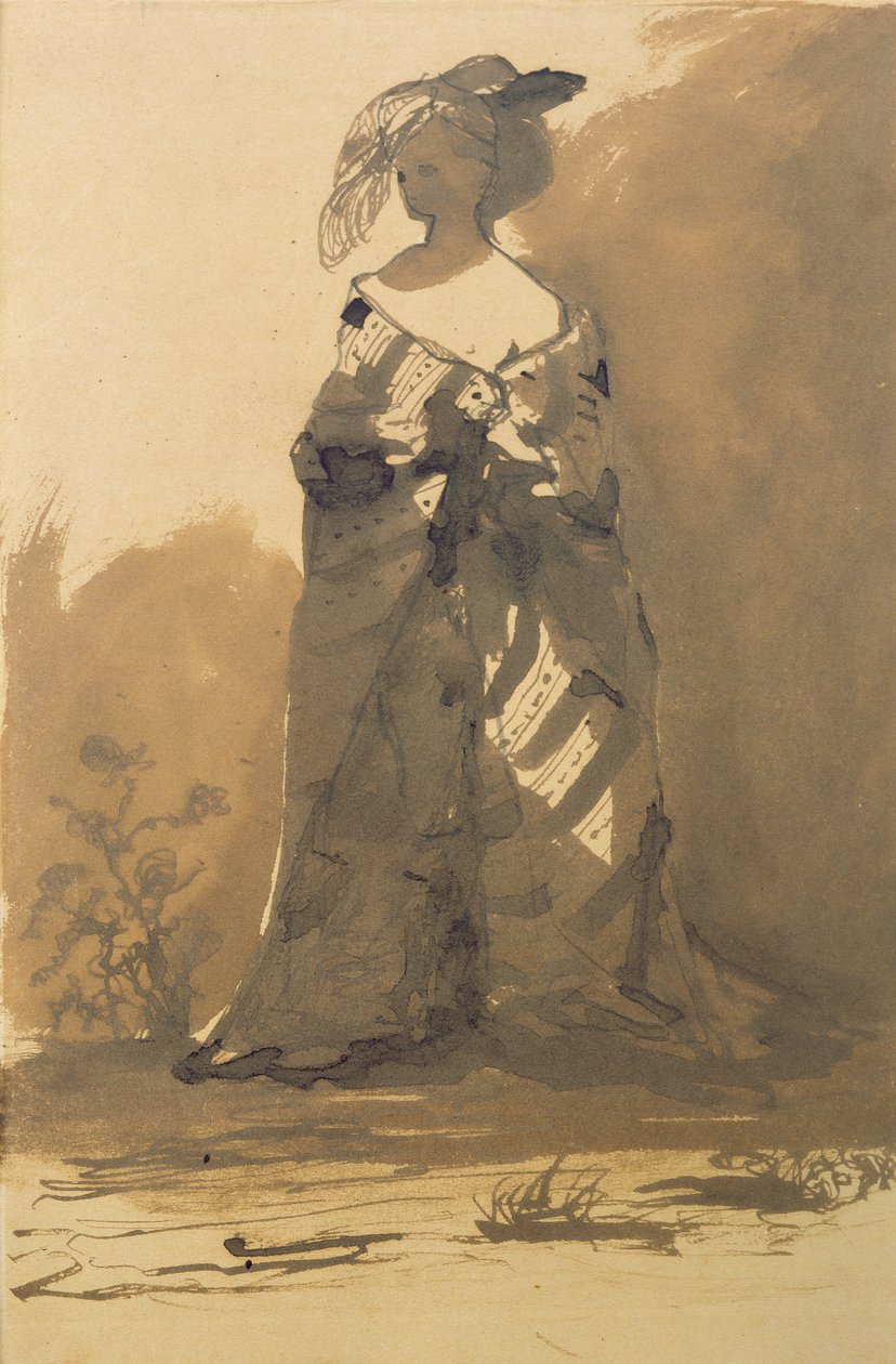 Frau mit Mantel und Federhut von Victor Hugo