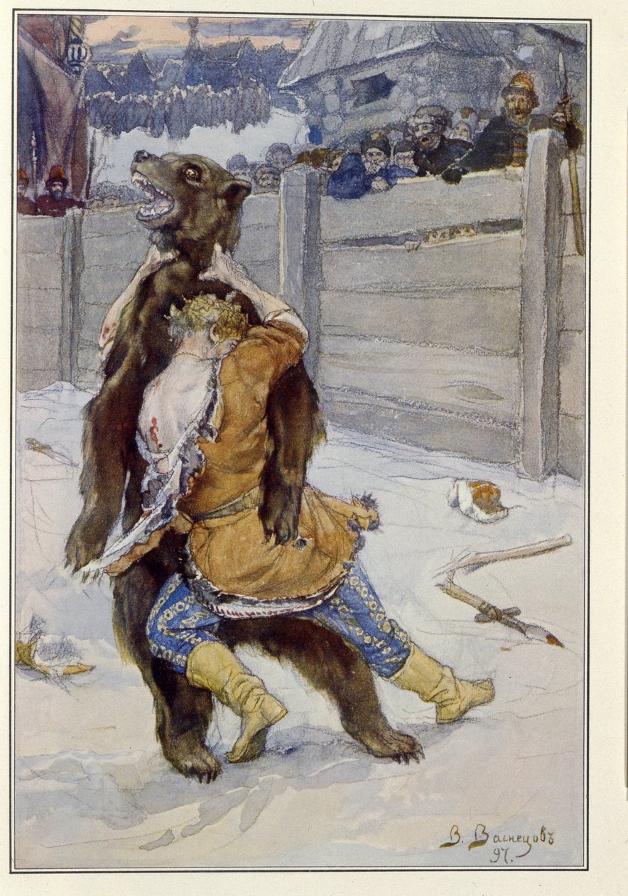 Bärenkampf zur Zeit des Zaren Feodor I. Iwanowitsch von Russland von Victor Mikhailovich Vasnetsov