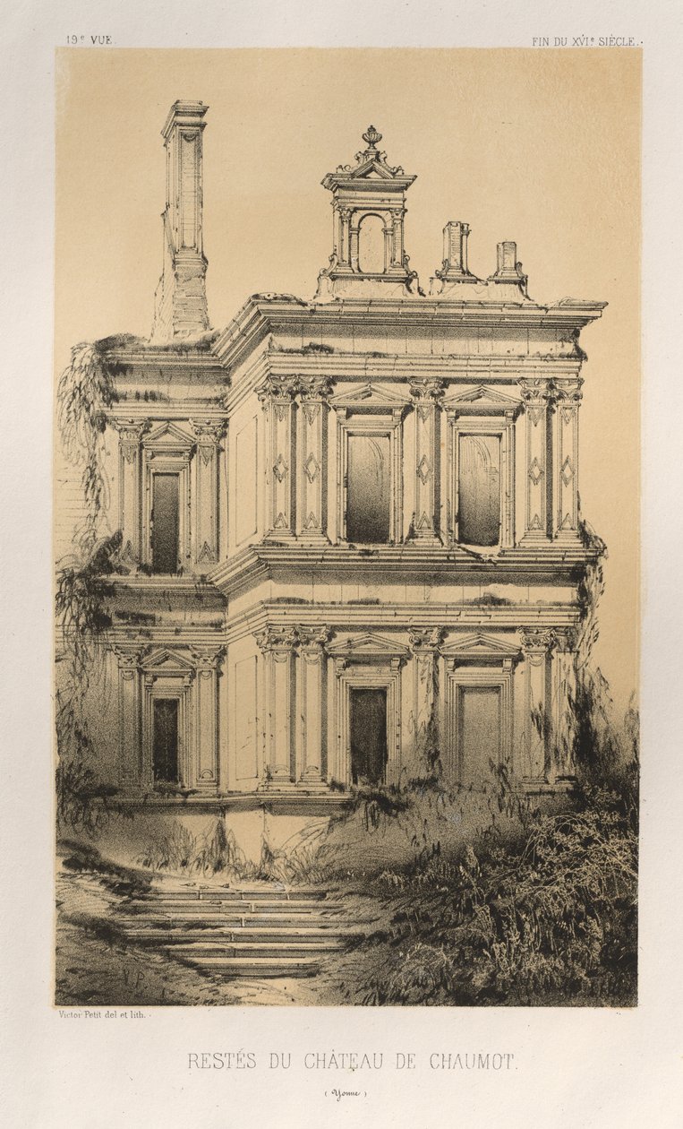 ...Pl. 19, Reste des Schlosses von Chaumot Yonne, 1860 von Victor Petit