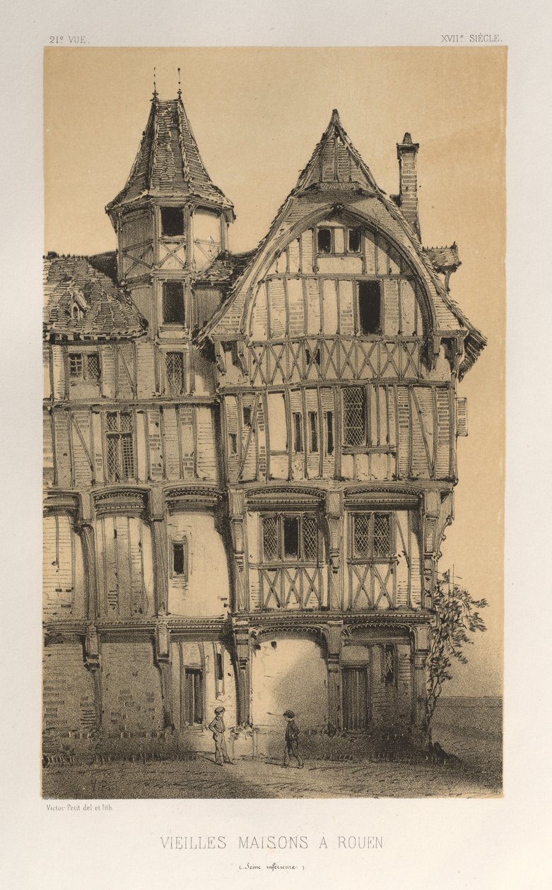 ...Pl. 21, Alte Häuser in Rouen Seine-Inferieure, veröffentlicht 1860 von Victor Petit