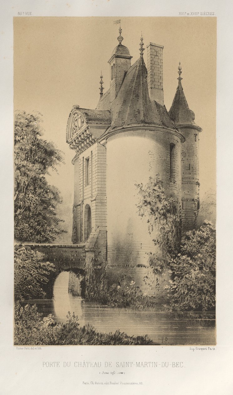...Pl. 83, Tor des Schlosses von Saint-Martin-Du-Bec, Seine-Inférieure, 1860 von Victor Petit