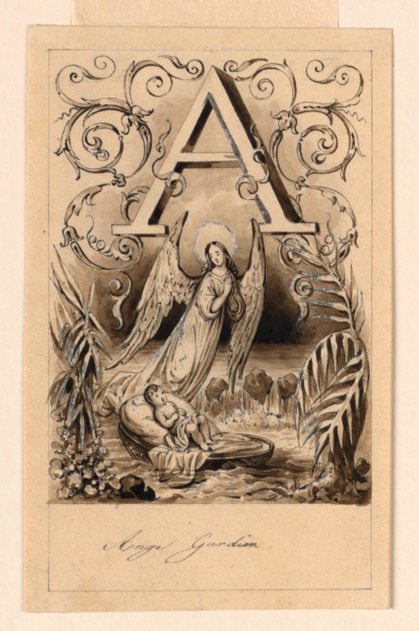 Entwurf für den Buchstaben A eines Primers: Schutzengel von Victor Vincent Adam