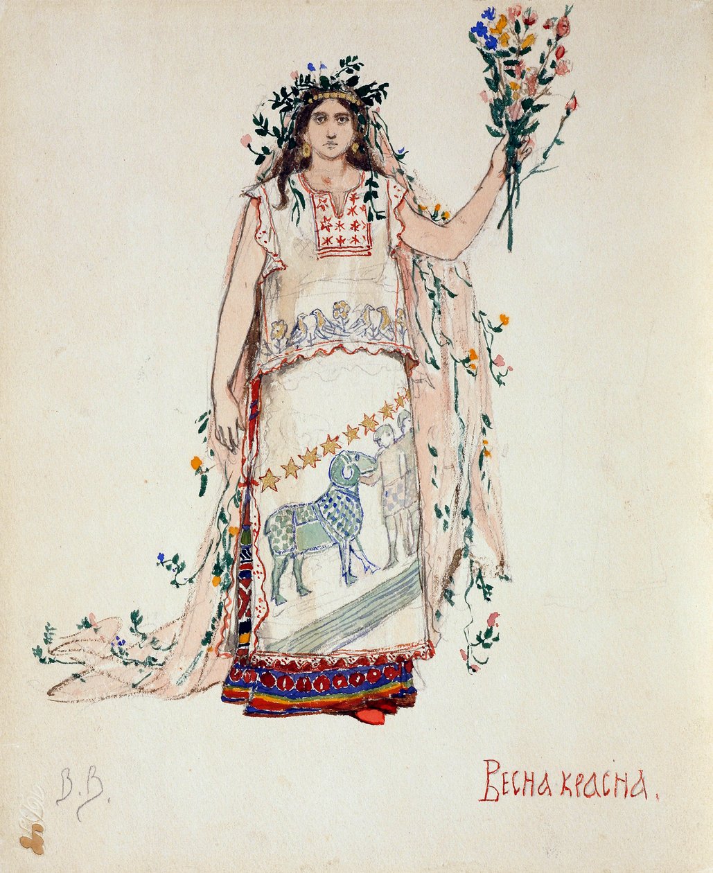 Frühlingsschönheit. Kostümentwurf für die Oper Schneeflöckchen von N. Rimski-Korsakow von Viktor Mikhaylovich Vasnetsov