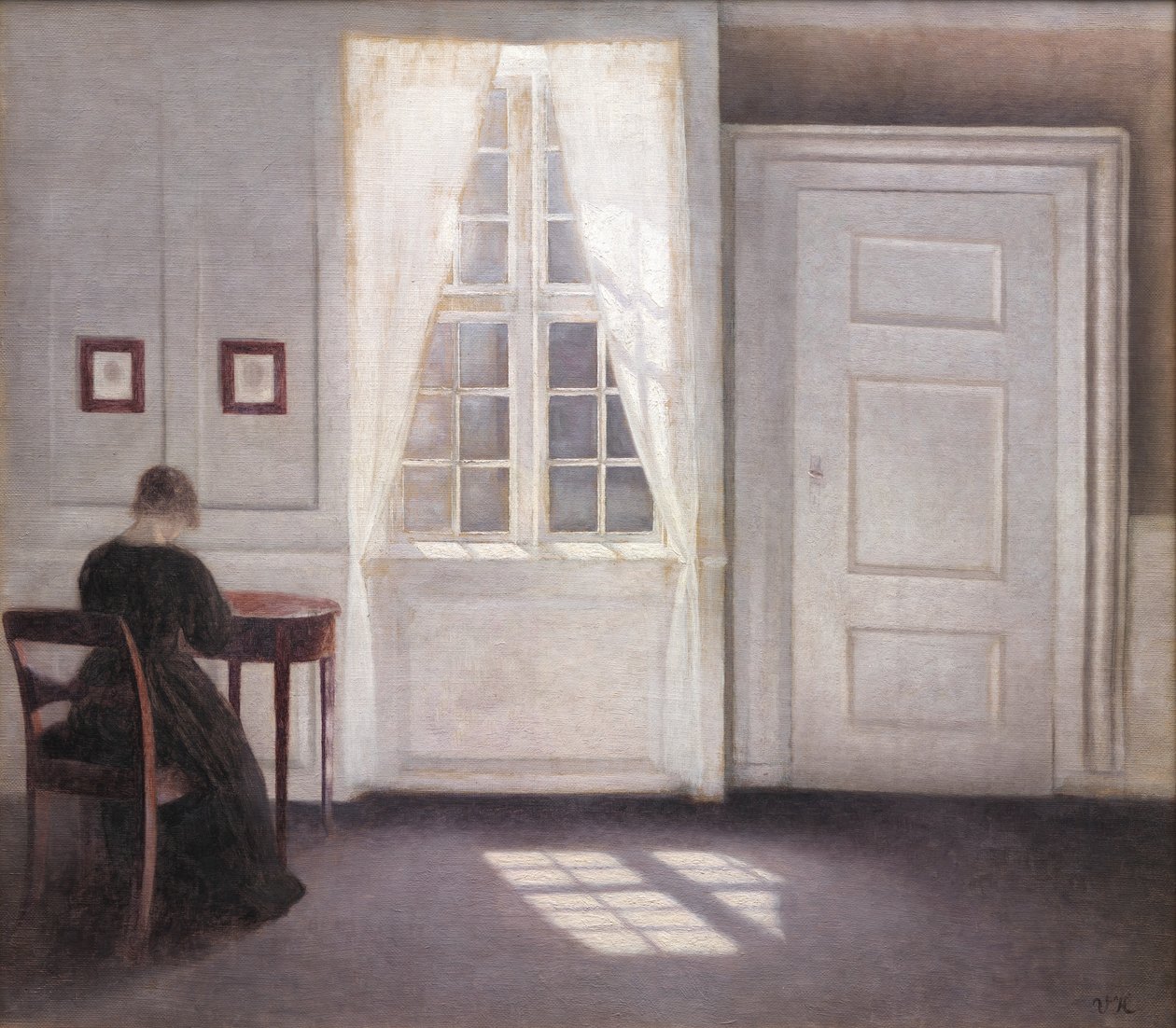 Innenraum in Strandgade, Sonnenlicht auf dem Boden von Vilhelm Hammershøi