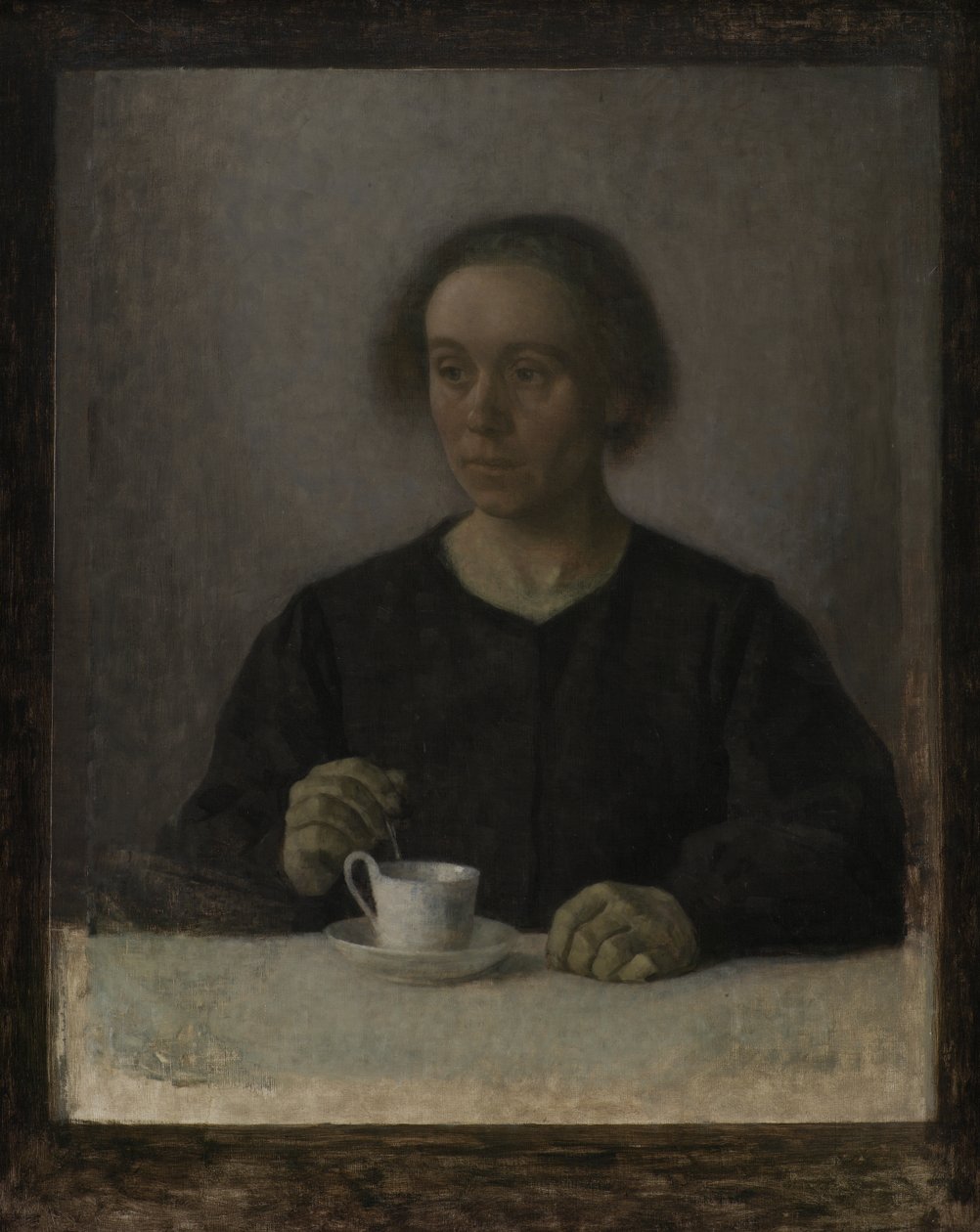 Ida Hammershøi, die Frau des Künstlers, mit einer Teetasse von Vilhelm Hammershøi