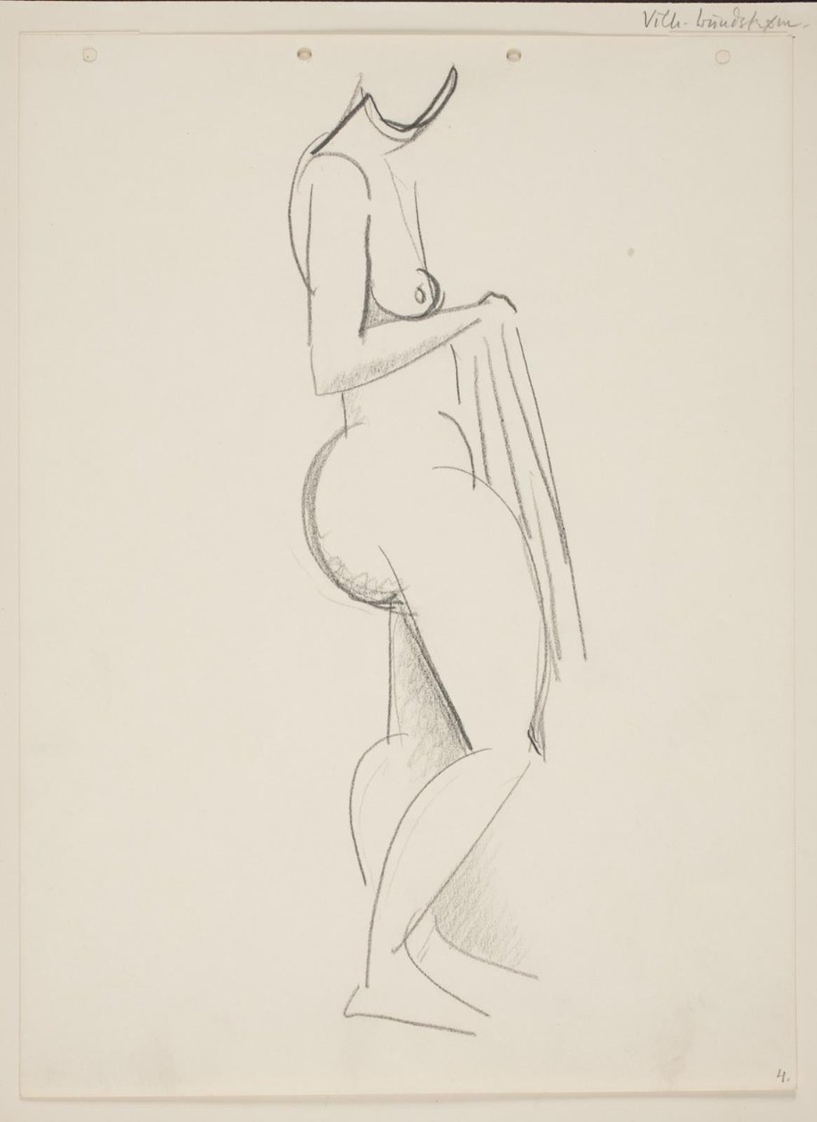 Stehende nackte Frau, Profil nach rechts, Draperie in der Hand von Vilhelm Lundstrøm