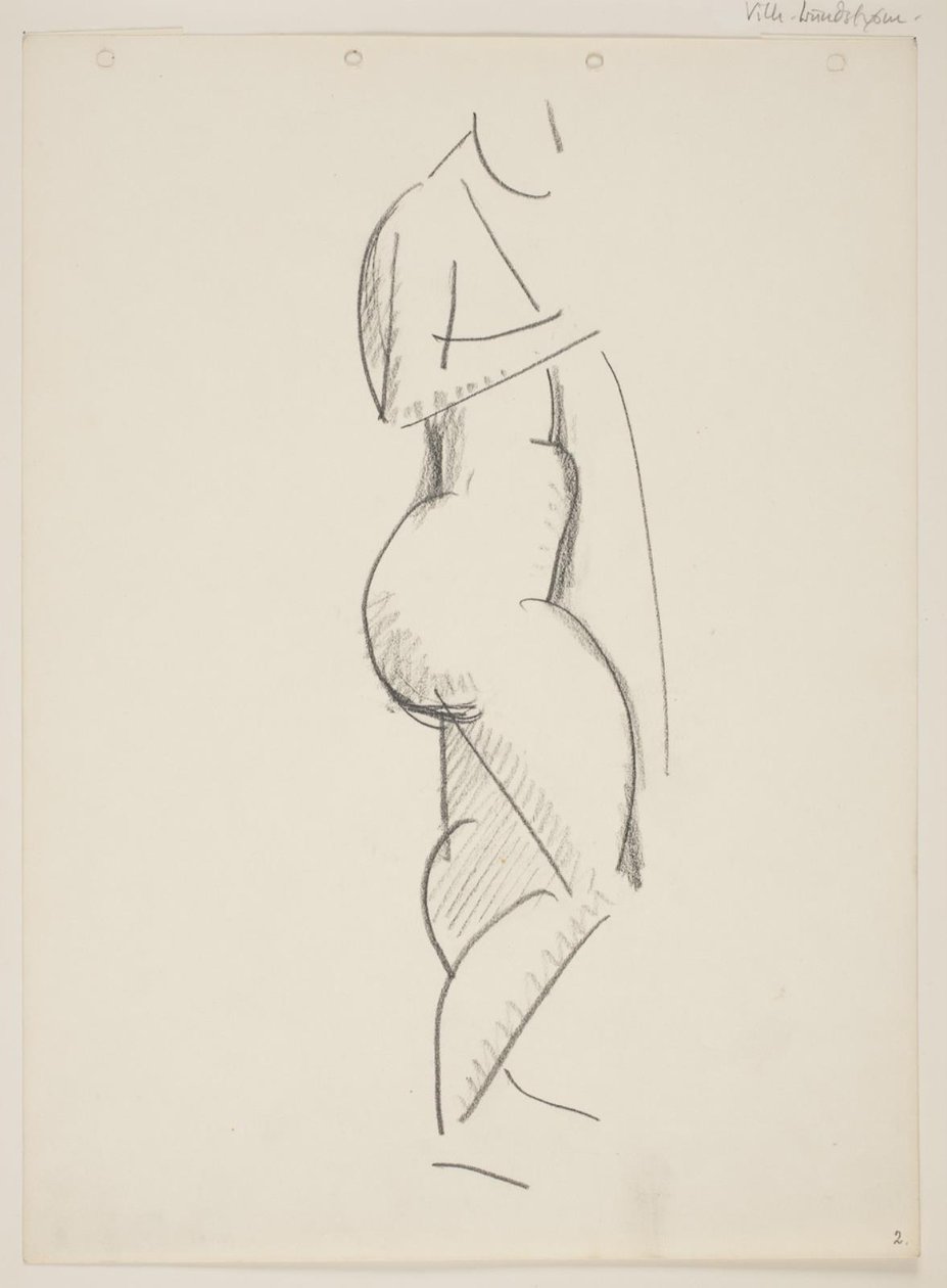 Stehende nackte Frau, Profil nach rechts, Draperie in der Hand von Vilhelm Lundstrøm