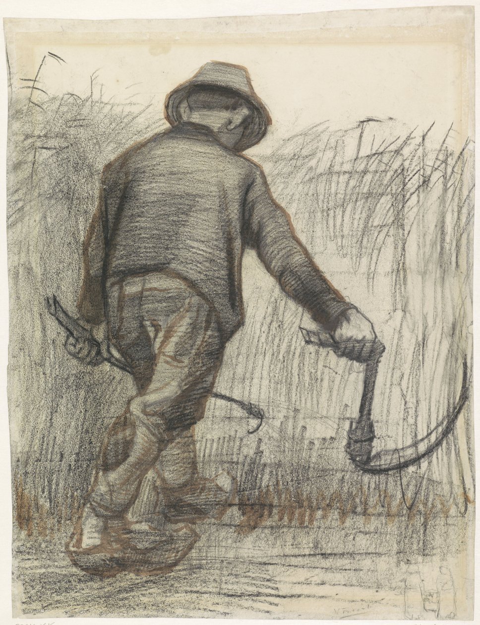 Schneider mit Hut, von hinten gesehen, ca. 1865-90 (Kreide auf Papier) von Vincent van Gogh