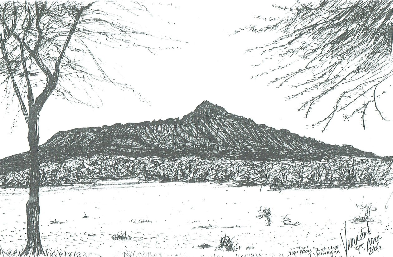 Berg vom Bootsclub am Lake Naivasha, Kenia von Vincent Alexander Booth